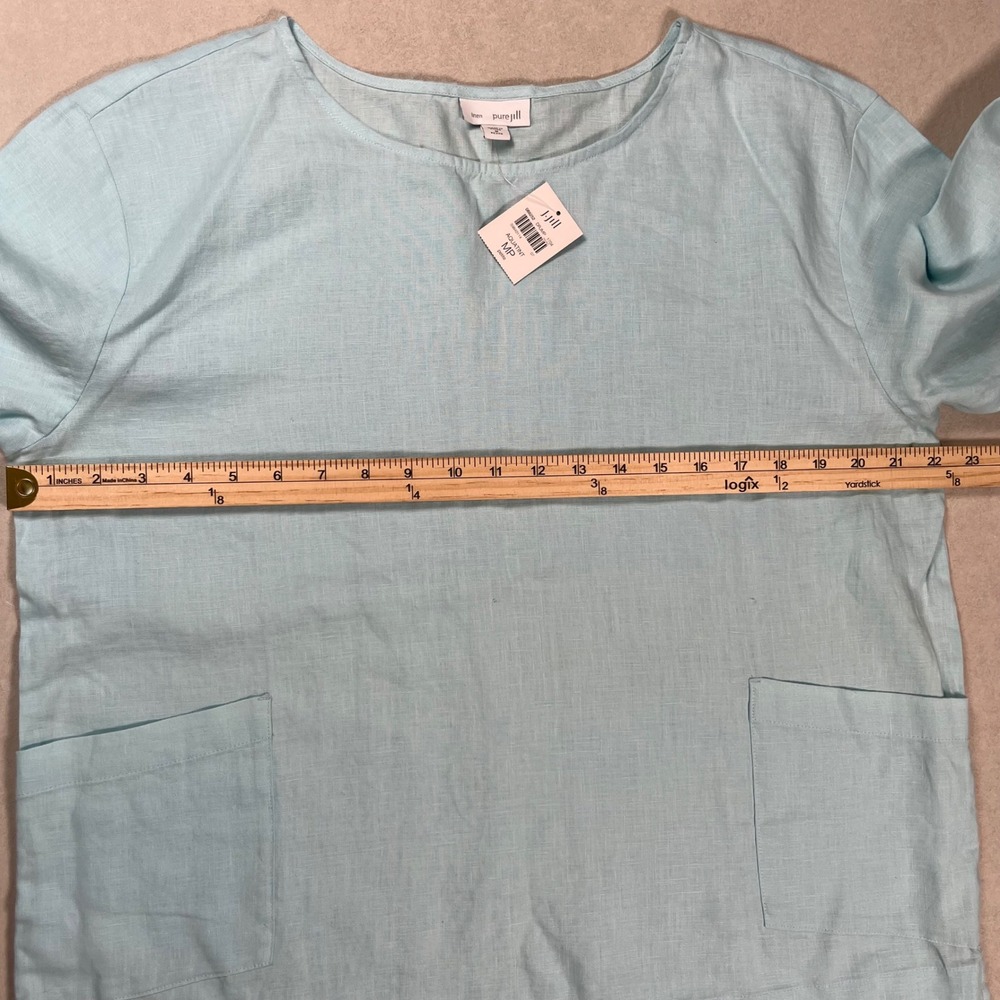 New Pure Jill Tunic Top Womens MP Aqua 100% Linen 3/4 Sleeve Pockets Boxy J Jill - Picture 6 of 7